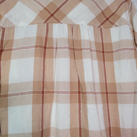 Time & Tru Women's Plaid Button-Up Long Sleeve Shirt Beige Size Small (4-6) - Picture 6 of 11